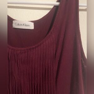 Calvin Klein Maroon Light Pleated Cotton Dress